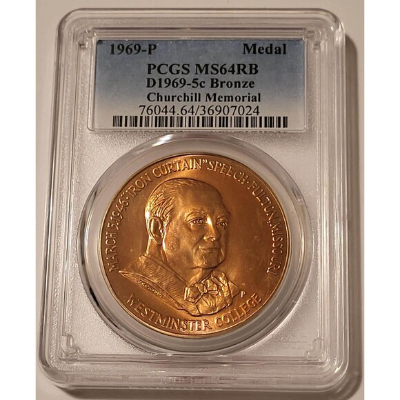 1969 P Churchill Memorial Bronze Medal D1969-5c MS64 RB PCGS - Picture 1 of 2
